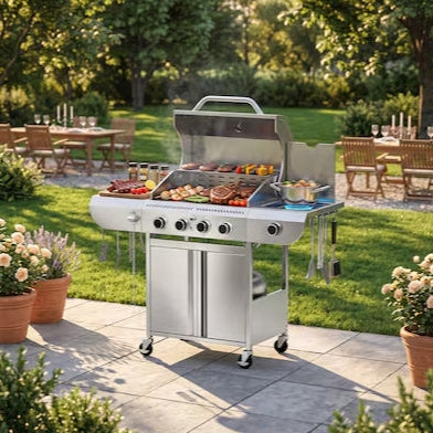 COWSAR Stainless steel Style 4B 4 -Burner Liquid Propane Gas Grill 1 -Side Burner