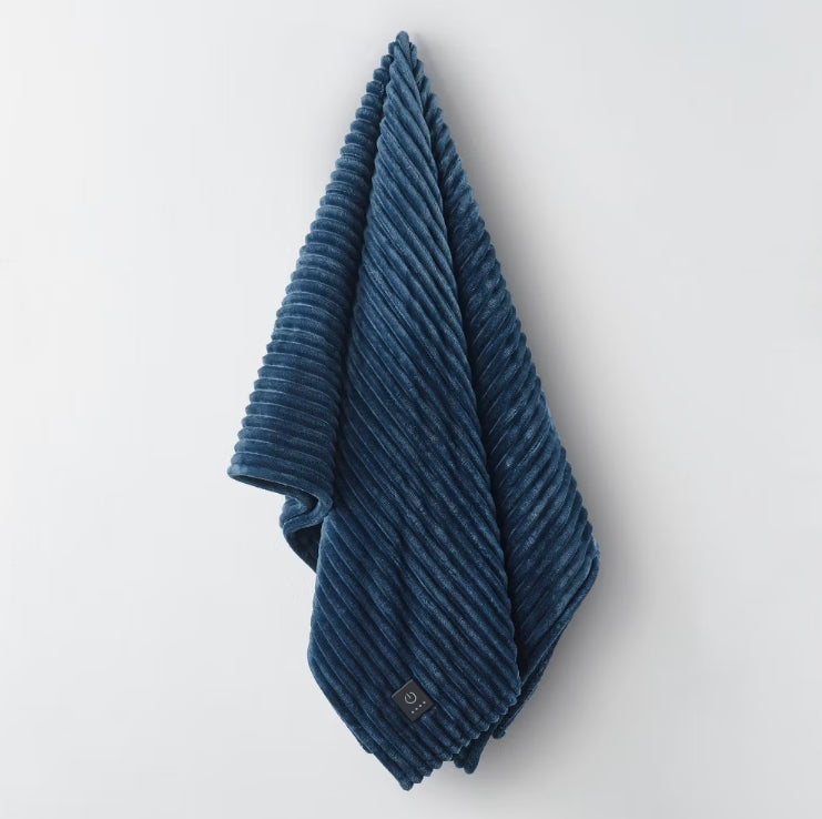 Brookstone Heated Solid Ribbed Plush Throw