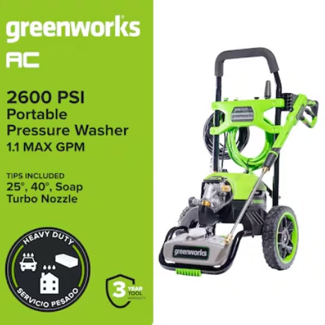 (New) Greenworks 2600-PSI 1.1-GPM Cold Water Electric Pressure Washer