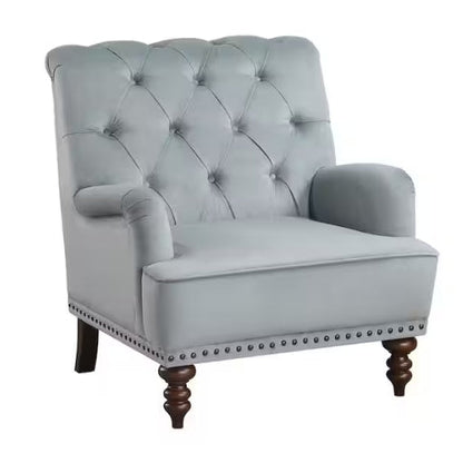 Baylor Gray Velvet Upholstery Tufted Back Accent Chair