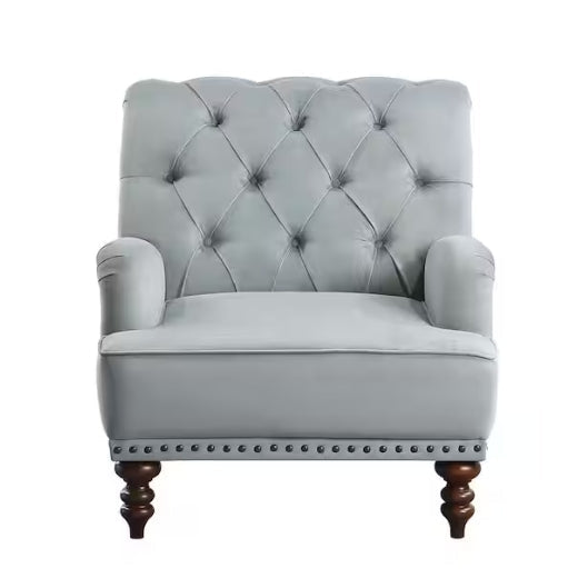 Baylor Gray Velvet Upholstery Tufted Back Accent Chair