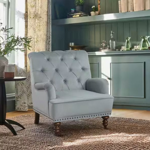 Baylor Gray Velvet Upholstery Tufted Back Accent Chair