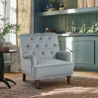Baylor Gray Velvet Upholstery Tufted Back Accent Chair