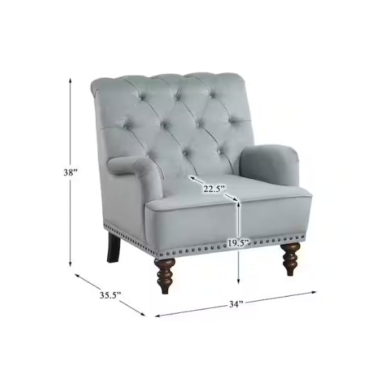 Baylor Gray Velvet Upholstery Tufted Back Accent Chair