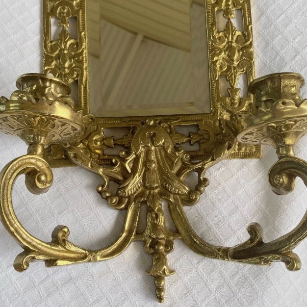 Pair of 19th Century Renaissance Revival Style Brass Dolphin Mirrored Wall Sconces