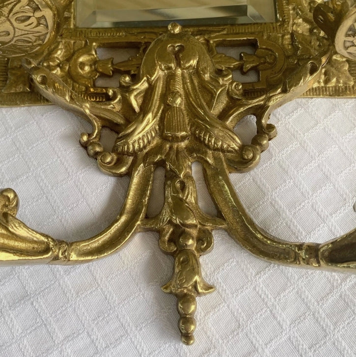 Pair of 19th Century Renaissance Revival Style Brass Dolphin Mirrored Wall Sconces