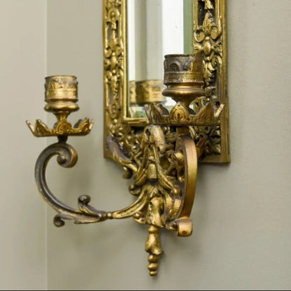 Pair of 19th Century Renaissance Revival Style Brass Dolphin Mirrored Wall Sconces
