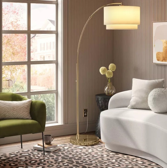 (New) 68"x41" Knurled Metal Arc Floor Lamp with Tiered Shade Brass - Threshold