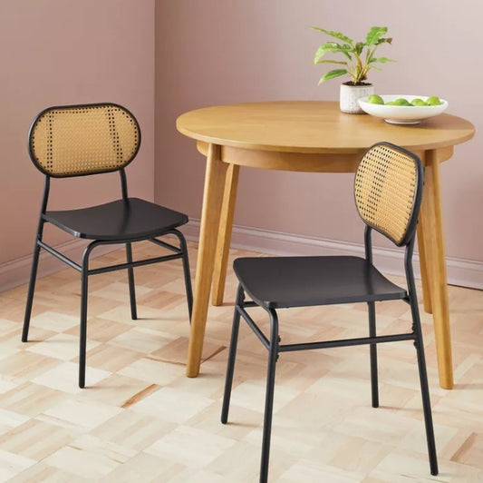 (New) Set of 2 Wicker Back Metal Dining Chair Black - Room Essentials