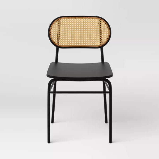 (New) Set of 2 Wicker Back Metal Dining Chair Black - Room Essentials
