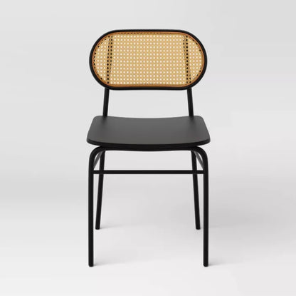 (New) Set of 2 Wicker Back Metal Dining Chair Black - Room Essentials