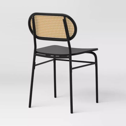 (New) Set of 2 Wicker Back Metal Dining Chair Black - Room Essentials