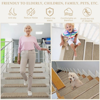 (New) Bullnose Carpet Non Slip Stair Treads, Stair Step Rugs (Set of 15)