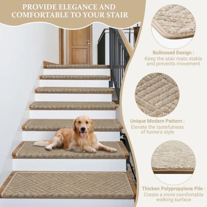 (New) Bullnose Carpet Non Slip Stair Treads, Stair Step Rugs (Set of 15)
