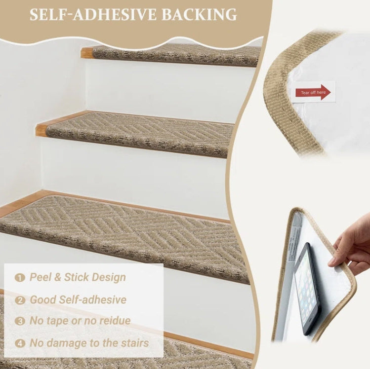 (New) Bullnose Carpet Non Slip Stair Treads, Stair Step Rugs (Set of 15)