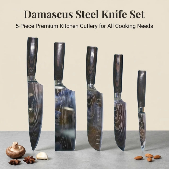 (New) 5 Piece Chef Knife Set Japanese Kitchen Knives, High Carbon Stainless Steel Blades