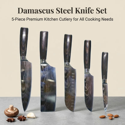 (New) 5 Piece Chef Knife Set Japanese Kitchen Knives, High Carbon Stainless Steel Blades
