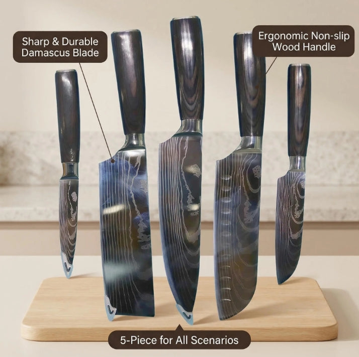 (New) 5 Piece Chef Knife Set Japanese Kitchen Knives, High Carbon Stainless Steel Blades