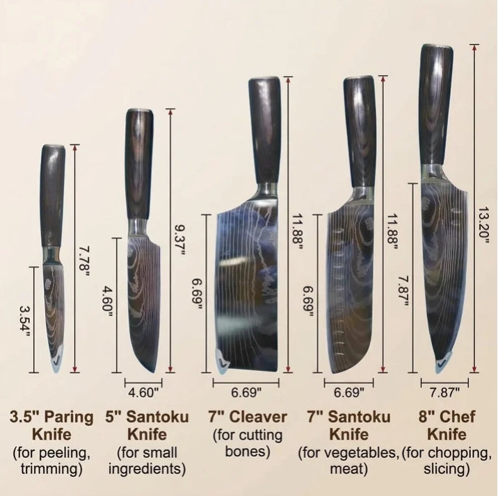 (New) 5 Piece Chef Knife Set Japanese Kitchen Knives, High Carbon Stainless Steel Blades