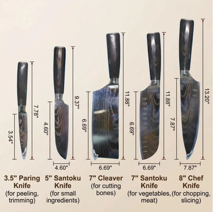 (New) 5 Piece Chef Knife Set Japanese Kitchen Knives, High Carbon Stainless Steel Blades