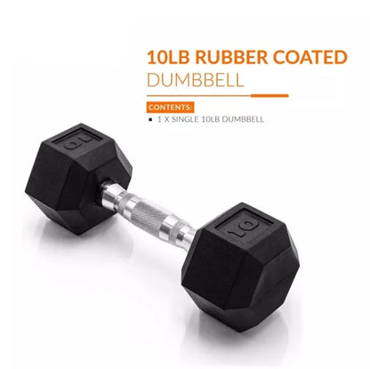 (New) Two 10lbs Coated Hex Dumbbell with Contoured Handle