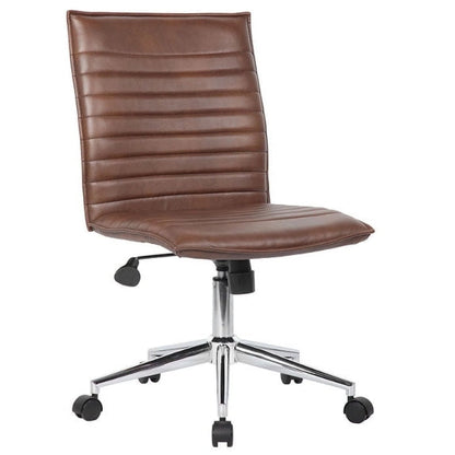 Boss Office Products Vinyl Armless Hospitality Task Chair with Casters, Brown