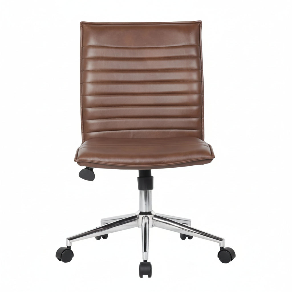 Boss Office Products Vinyl Armless Hospitality Task Chair with Casters, Brown