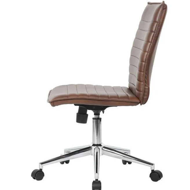 Boss Office Products Vinyl Armless Hospitality Task Chair with Casters, Brown