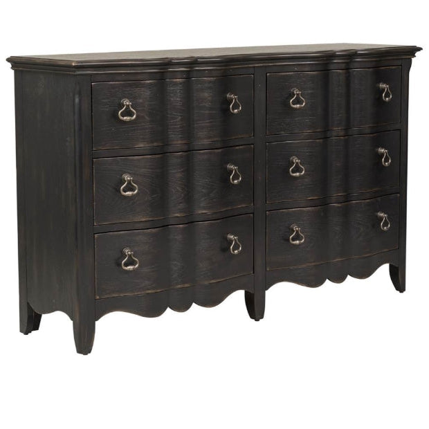 Six Drawers Dresser in Wire Brushed Antique Black Finish