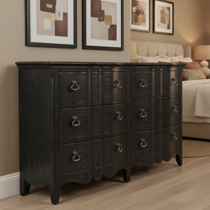 Six Drawers Dresser in Wire Brushed Antique Black Finish