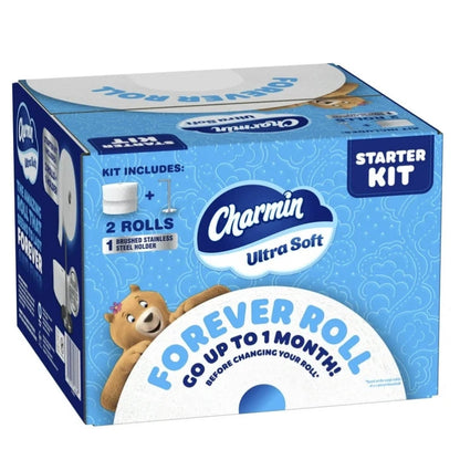 Charmin Ultra Soft Toilet Paper, Forever Roll Starter Kit, 1 Holder, 2 Rolls, 2-Ply Bath Tissue