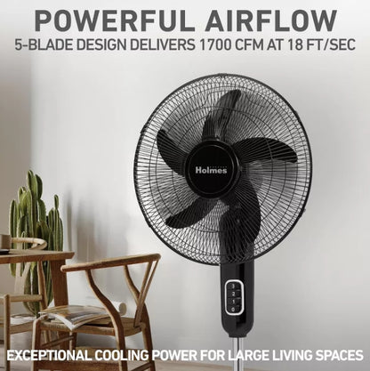 (New) Holmes 16" Blade Breeze Manual Stand Oscillating Fan Black