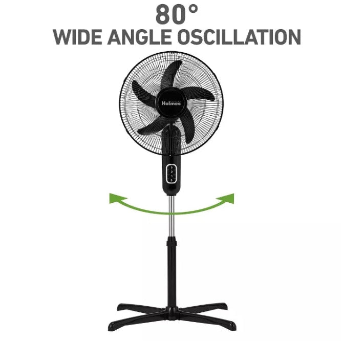 (New) Holmes 16" Blade Breeze Manual Stand Oscillating Fan Black