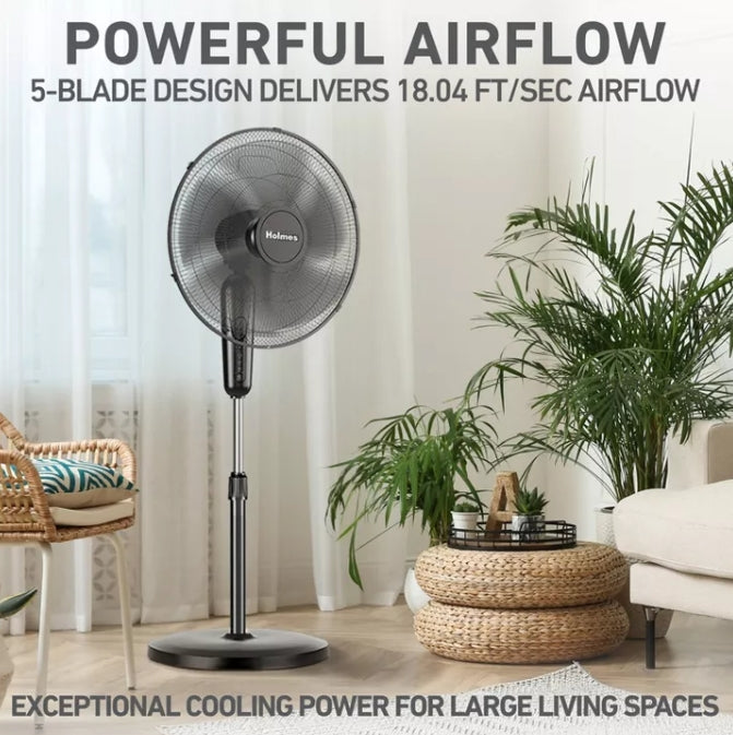 (New) Holmes 18" Digital Oscillating 3 Speed Stand Fan with Remote Control Black