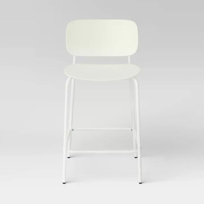 (New) Set of 2, 24" Molded Plastic with Metal Base Counter Height Barstools White - Room Essentials