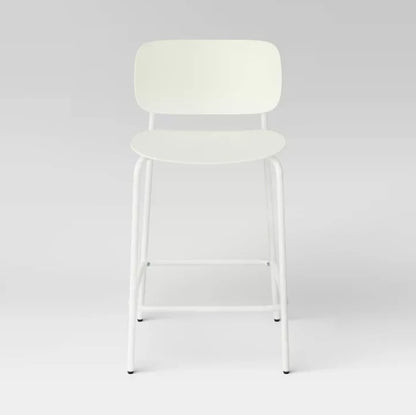 (New) Set of 2, 24" Molded Plastic with Metal Base Counter Height Barstools White - Room Essentials