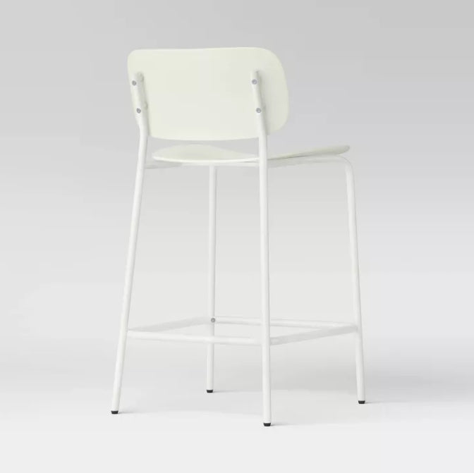(New) Set of 2, 24" Molded Plastic with Metal Base Counter Height Barstools White - Room Essentials