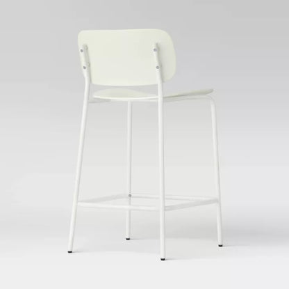 (New) Set of 2, 24" Molded Plastic with Metal Base Counter Height Barstools White - Room Essentials