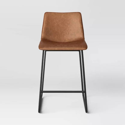 24" Bowden Faux Leather Counter Height Barstool with Footrest Caramel - Threshold