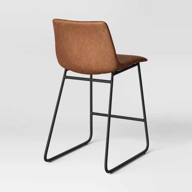 24" Bowden Faux Leather Counter Height Barstool with Footrest Caramel - Threshold