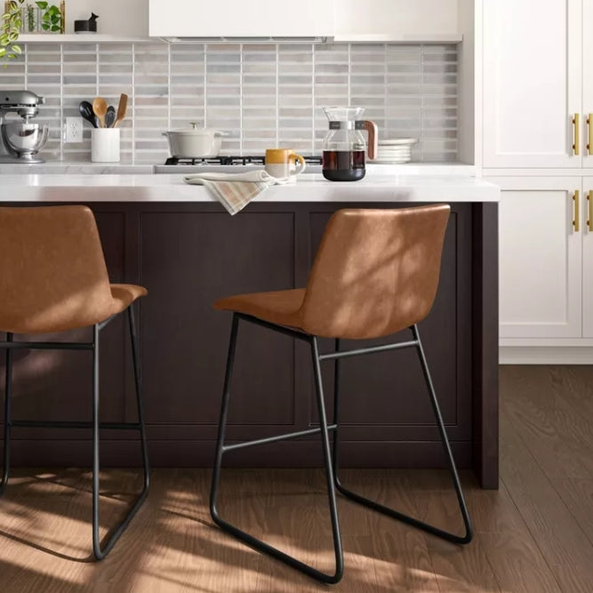 24" Bowden Faux Leather Counter Height Barstool with Footrest Caramel - Threshold