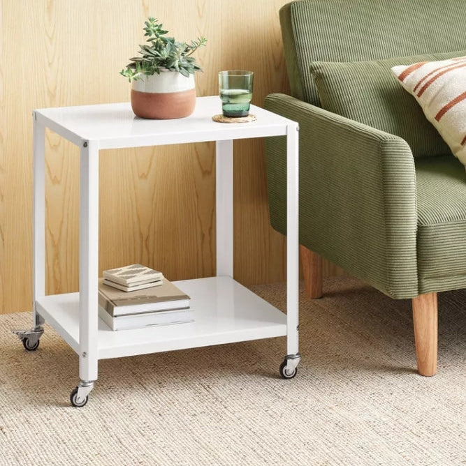 Metal Accent Rolling Side Table Chalk White - Room Essentials