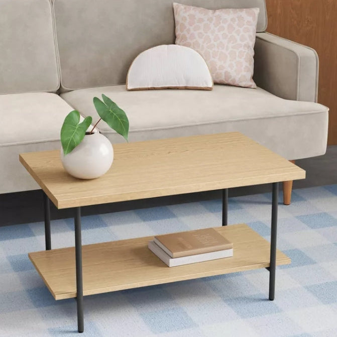 (New) Wood and Metal Coffee Table with Storage Shelf Natural Finish - Room Essentials