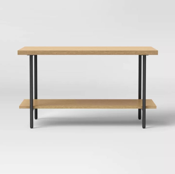 (New) Wood and Metal Coffee Table with Storage Shelf Natural Finish - Room Essentials