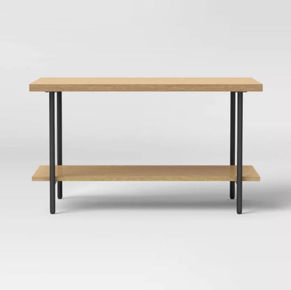(New) Wood and Metal Coffee Table with Storage Shelf Natural Finish - Room Essentials