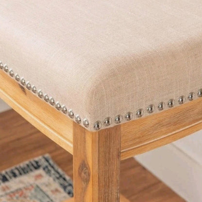 (New) Linon Claridge Bar Stool Natural Padded Seat Acacia Natural Wood