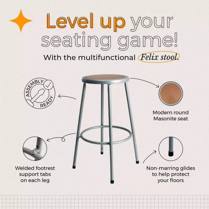 (New) Hampden Furnishings 30" Felix Collection Steel Stool Gray