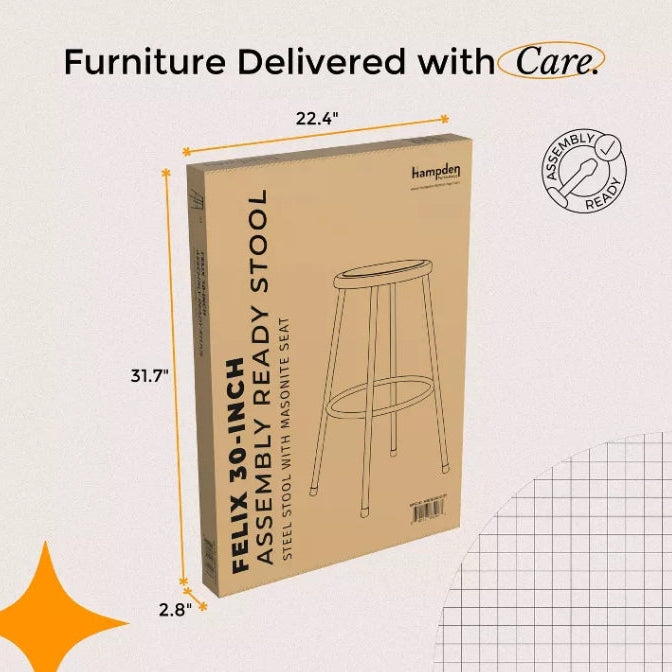 (New) Hampden Furnishings 30" Felix Collection Steel Stool Gray