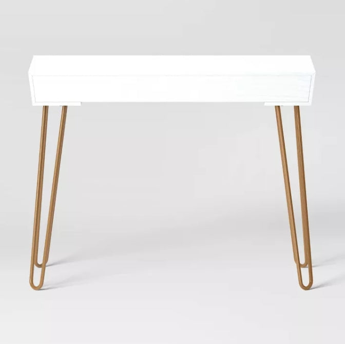 (New) Hairpin Writing Desk with Storage White - Threshold