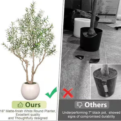7 ft. Artificial Olive Tree Indoor/Outdoor, Faux Olive Plant in Round White Planter